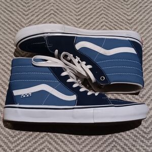 VANS Skate SK8-Hi Top Suede Navy White Shoes Sneakers Mens SZ 11.5